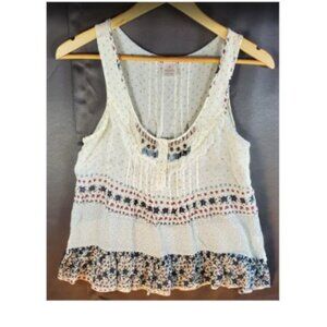 Luna Chix sz M Crop top-sleeveless-  beaded neckline, floral and ruffles- boho
